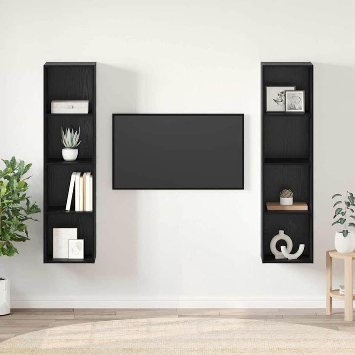 vidaXL Tv-meubelset 2 pcs Zwart 37 x 37 x 142,5 cm Bewerkt, Huis en Inrichting, Kasten |Televisiemeubels, Nieuw, Verzenden