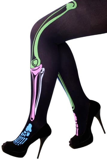 KIMU® Zwarte Skelet Panty UV Neon XS-S-M Botten Regenboog Da, Ophalen of Verzenden