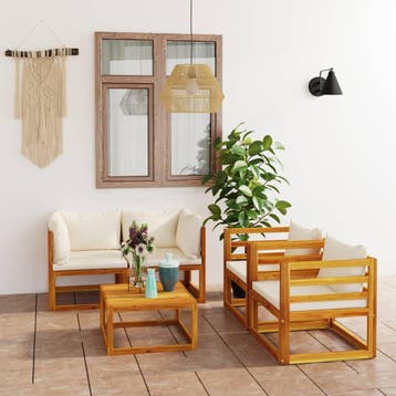 vidaXL 5-delige Loungeset met kussens massief acaciahout, Verzenden, Nieuw, Loungeset