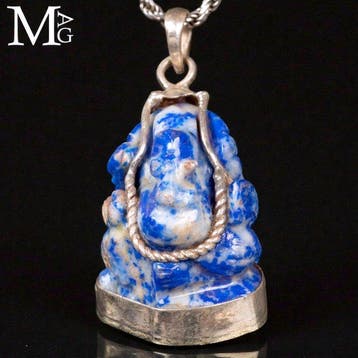 Lapis lazuli uitgehouwen - Ganesh-figuur Met de hand