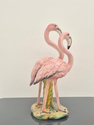 Beeld, Coppia fenicotteri - 55 cm - Keramiek