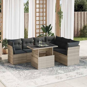 vidaXL 7-delige Loungeset met kussens poly rattan lichtgrijs, Verzenden, Nieuw, Loungeset