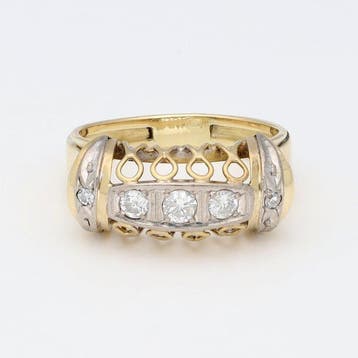 Ring - 14 karaat Geel goud, Witgoud Diamant (Natuurlijk)