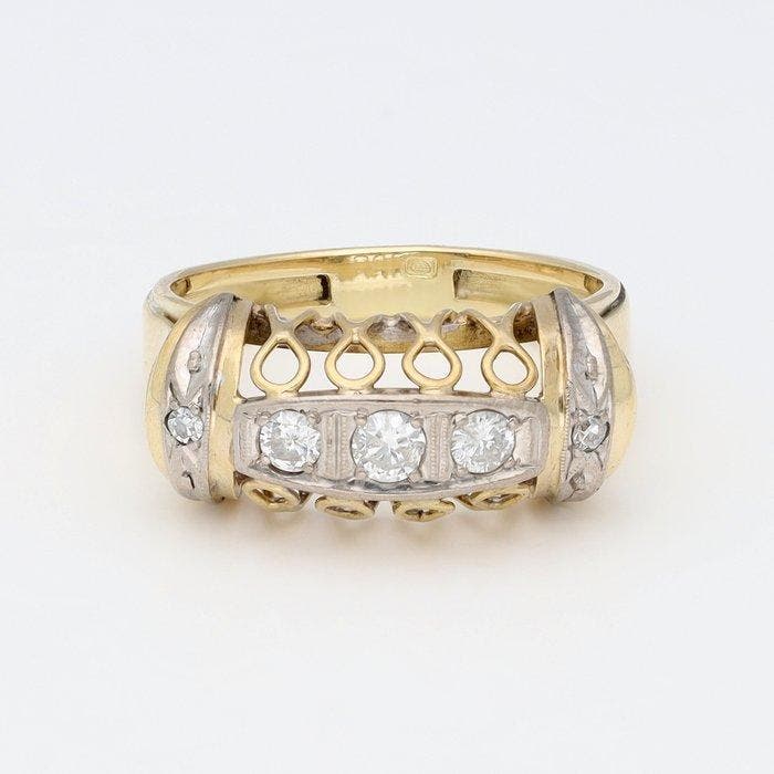 Ring - 14 karaat Geel goud, Witgoud Diamant (Natuurlijk), Bijoux, Sacs & Beauté, Bagues