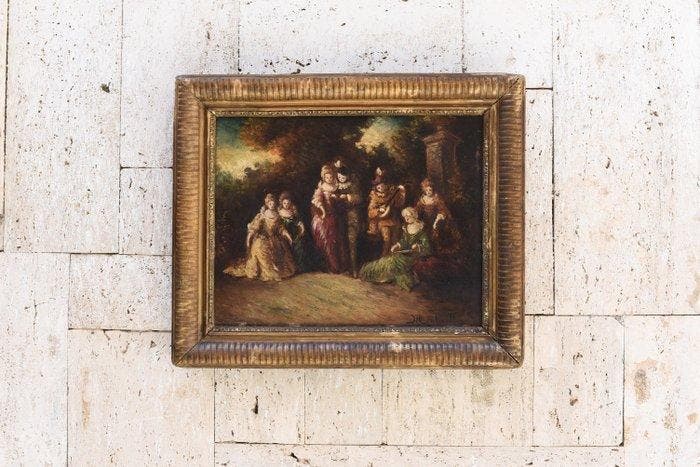 Adolphe Monticelli (1824-1886), seguace di - Scena galante, Antiek en Kunst, Kunst | Schilderijen | Klassiek