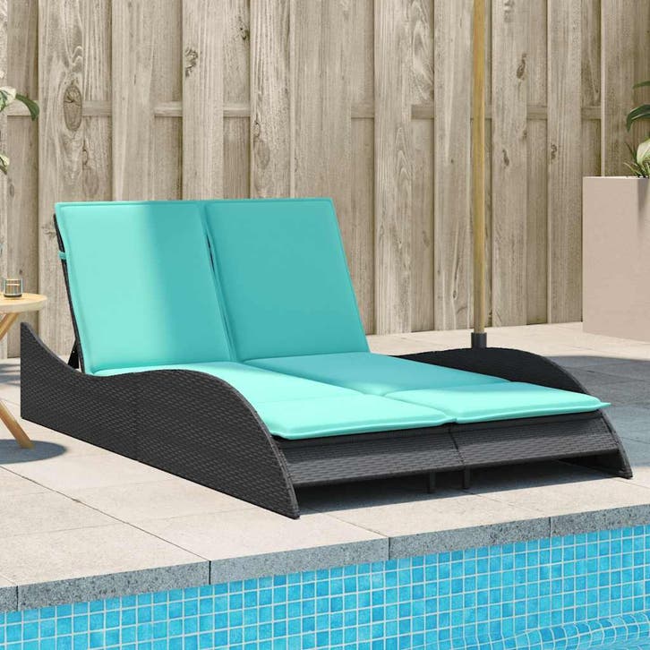 vidaXL Ligbed met kussens zwart 114x205x73 cm poly rattan, Tuin en Terras, Ligbedden, Nieuw, Verzenden