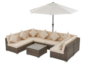 Veiling - Loungeset met 2 hoekbanken - Bruin wicker, Tuin en Terras, Tuinsets en Loungesets, Nieuw