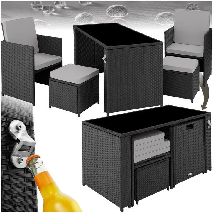 Wicker zitgroep Palermo 2+2+1 - zwart / grijs, Jardin & Terrasse, Ensembles de jardin, Envoi