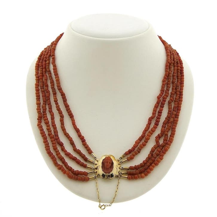 Antiek bloedkoraal kralen collier met gouden slot (Ketting), Bijoux, Sacs & Beauté, Colliers, Enlèvement ou Envoi