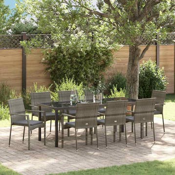 vidaXL Tuin Eettafel Set 9 st Grijs poly rattan, Verzenden