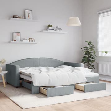 vidaXL Slaapbank met onderschuifbed en lades 90x190 cm stof, Verzenden