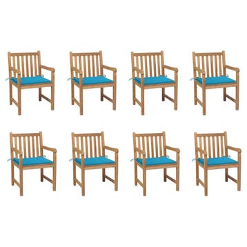 vidaXL Tuinstoelen 8 st met blauwe kussens massief teakhout, Verzenden, Nieuw
