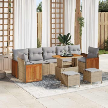 vidaXL Tuinbank Set 10 st 10-Aantal zitplaatsen Beige en, Verzenden, Nieuw