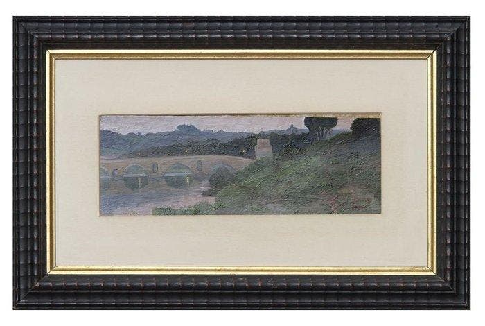 Onorato Carlandi (1848-1939) - Veduta romana con il ponte, Antiquités & Art, Art | Peinture | Classique