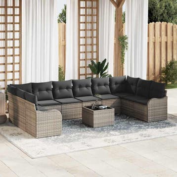 vidaXL Tuinbank Set 11 st Grijs poly rattan, Verzenden, Nieuw