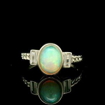 Opaal - Staal, Opal cabochon-ring in roestvrij staal - Ring