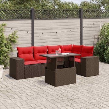 vidaXL 6-delige tuinbankset met kussens, bruin polyrotan, Verzenden