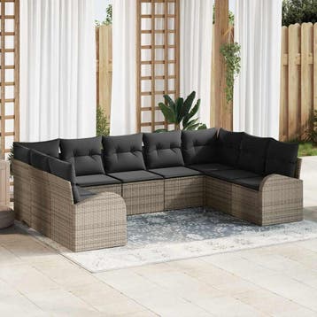 vidaXL Bankstel 9 st Grijs [Synthetisch]: Poly Riet, Tuin en Terras, Verzenden, Nieuw