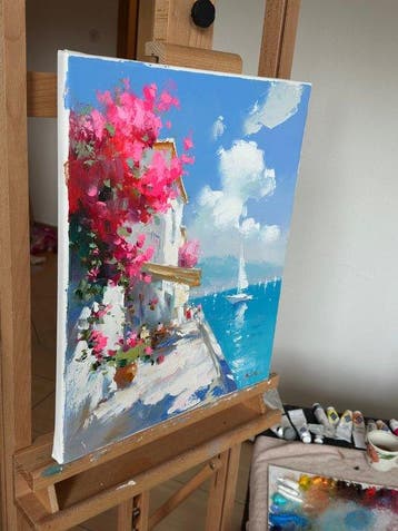 Aziz Sulaimanov - Mediterranean View with Bougainvillea