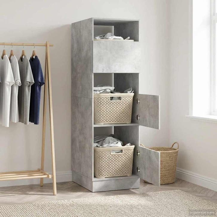 vidaXL Wasrek met opslag Betonkleurig 50 x 68 x 162 cm, Huis en Inrichting, Kasten | Overige, Nieuw, Verzenden