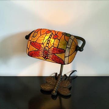 Bankierslamp - Dragonfly Tiffany-stijl lamp - Metaal, Glas, Antiek en Kunst