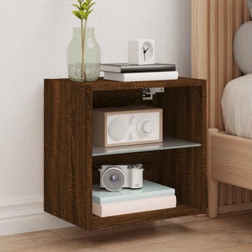 vidaXL LED Wand Bedkast 2 st Brown Oak Compact Engineered, Verzenden, Nieuw