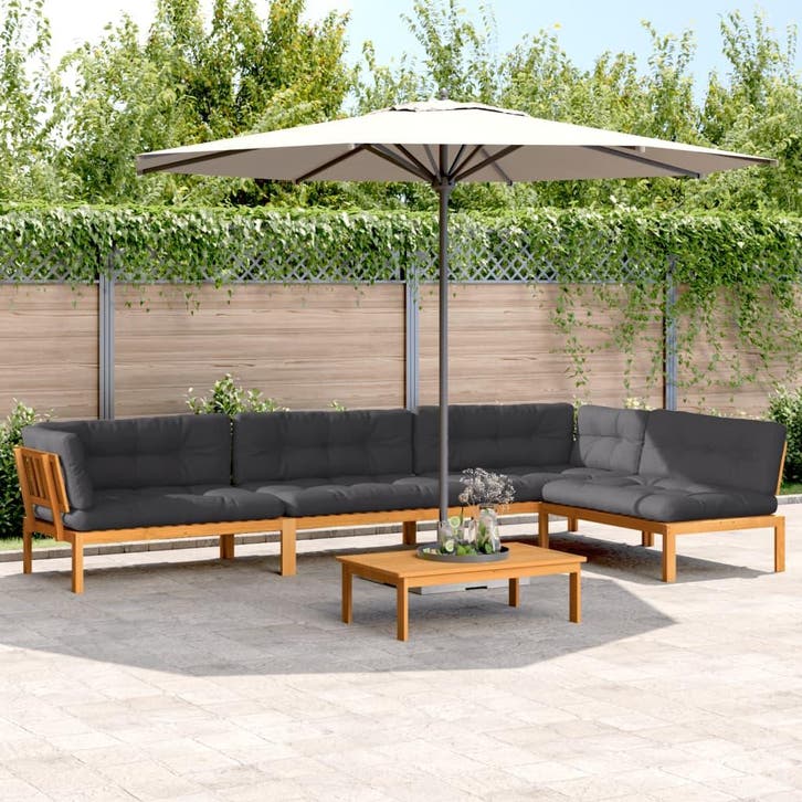 vidaXL 5-delige Loungeset pallet met kussens massief, Tuin en Terras, Tuinsets en Loungesets, Nieuw, Verzenden