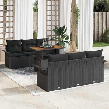 vidaXL Tuinbank Set 7 st Zwart Poly rattan, Verzenden, Nieuw