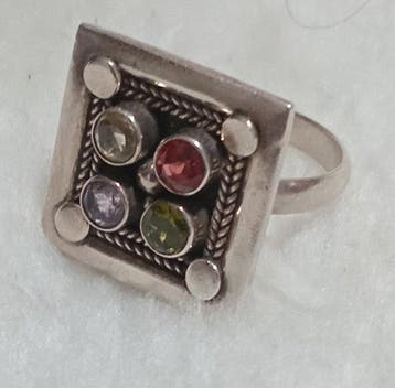 Sans prix de réserve - Chevalière Argent Pierres précieuses