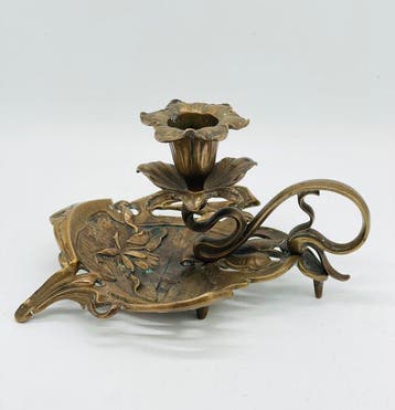 Kaarsenstandaard met oor - Brons - Art nouveau kaarsenhouder, Antiquités & Art