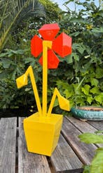 Artotem - sculptuur, Coquelicot jaune et orange - 70 cm -