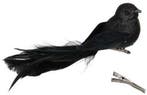 Glittervogels met clip Zwart 16x4 cm pak 4 stuks, Nieuw