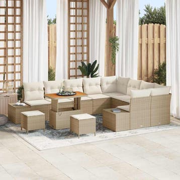 vidaXL Tuinbank Set 12 st 11-Aantal zitplaatsen Beige Poly, Verzenden, Nieuw