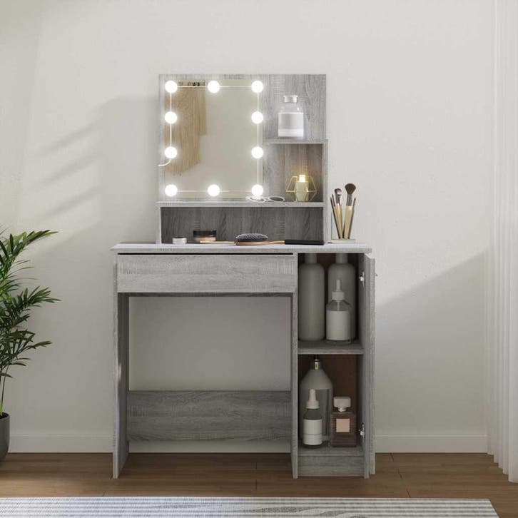 vidaXL Kaptafel met LED 86,5x35x136 cm grijs sonoma, Huis en Inrichting, Tafelonderdelen, Nieuw, Verzenden