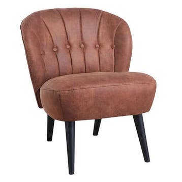 Loungestoel | LETO | Microvezel/Hout | Cognac | Zwarte, Verzenden