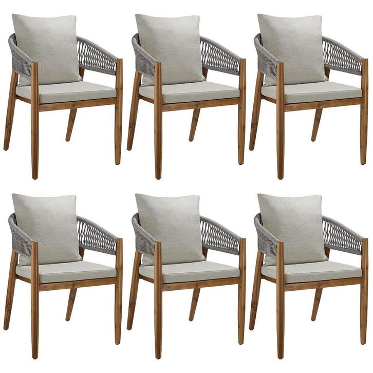 tectake Tuinstoel Manacor, ropedesign - greige, Set van 6, Tuin en Terras, Overige Tuin en Terras, Verzenden