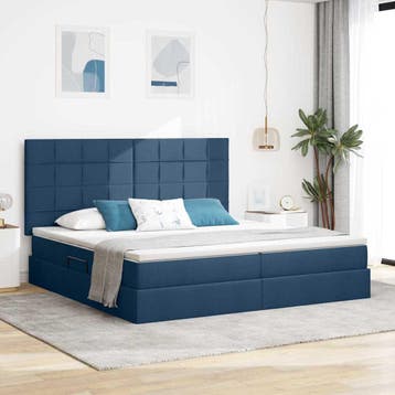 vidaXL LED opbergbed met matras Blauw 200 x 200 cm Stof, Verzenden