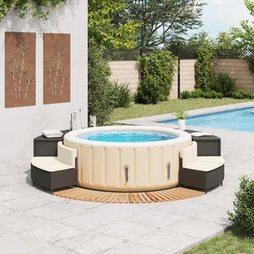 vidaXL Hottub-ombouw poly rattan en massief acaciahout zwart, Verzenden