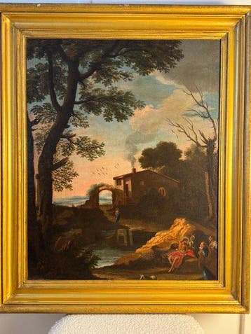 Scuola napoletana (XVII-XVIII) - Paesaggio fluviale con