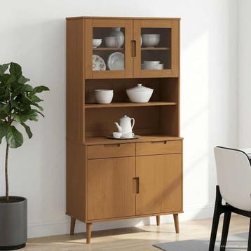 vidaXL Hutch MOLDE Karamel 90 x 35 x 100 cm Massief, Verzenden