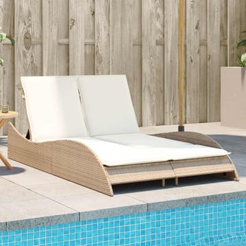 vidaXL Ligbed met kussens 114x205x73 cm poly rattan beige, Verzenden
