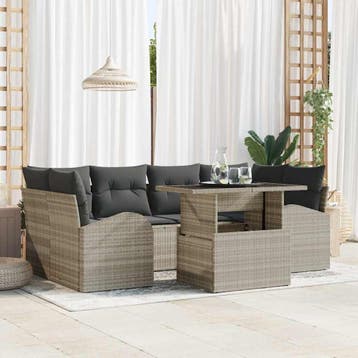 vidaXL Tuinbank Set 7 st Lichtgrijs Poly Riet, Verzenden, Nieuw