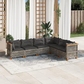 vidaXL 6-delige Loungeset met kussens poly rattan grijs, Verzenden, Loungeset