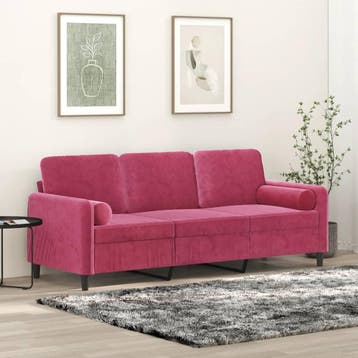vidaXL Driezitsbank met sierkussens 180 cm stof wijnrood, Verzenden