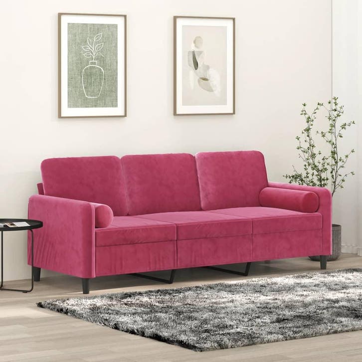 vidaXL Driezitsbank met sierkussens 180 cm stof wijnrood, Huis en Inrichting, Zetels | Zetels, Nieuw, Verzenden