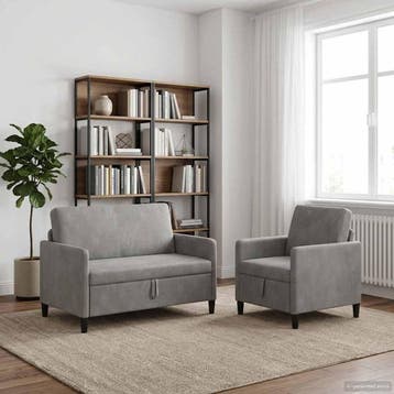 vidaXL Sofa Set Met Opslag 2 st Lichtgrijs Polyester, Verzenden