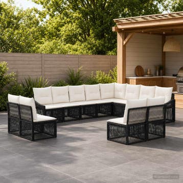 vidaXL Tuinbank Set 12 st Zwart poly rattan, Verzenden