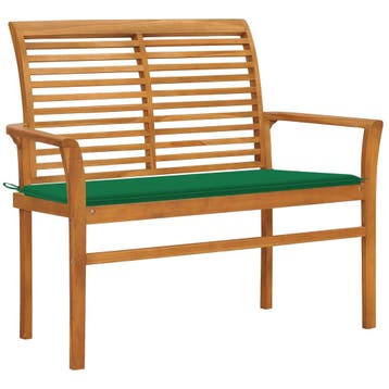vidaXL Tuinbank met groen kussen 112 cm massief teakhout, Verzenden, Nieuw