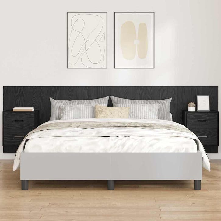vidaXL Hoofdeinde Met Kast met lade 3 pcs Zwart Eiken, Maison & Meubles, Chambre à coucher | Lits, Envoi