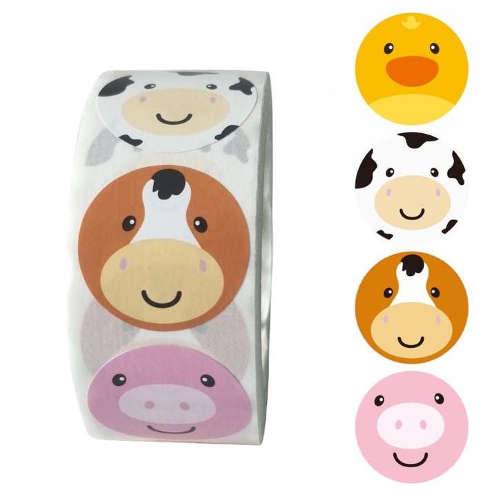500 Stickers Op Rol - 2.5cm - Boerderij Dieren -, Hobby en Vrije tijd, Stickers en Plaatjes, Verzenden